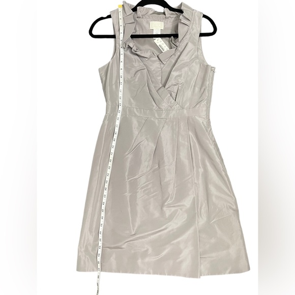 J Crew 100% Silk Silver Ruffle Neck Dress 6 - Picture 6 of 9